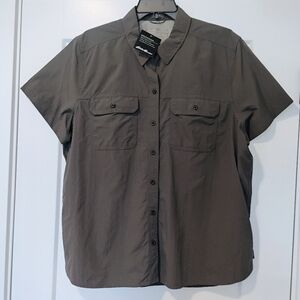 NWT XL Eddie Bauer Mountain Ripstop Gray Hiking Outdoor Button Up SS Shirt NEW